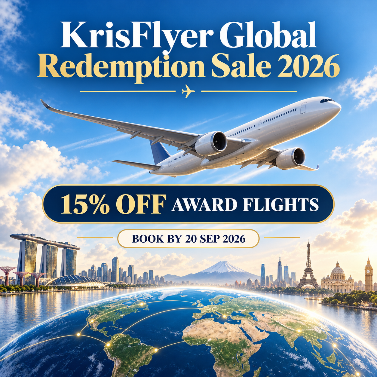 KrisFlyer Global Redemption Sale offering 15% off selected award flights